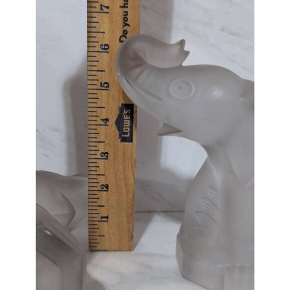 Fostoria Glass Vintage Rare Pair Silver Mist Elephant Heavy Weight Bookends - Picture 3 of 11